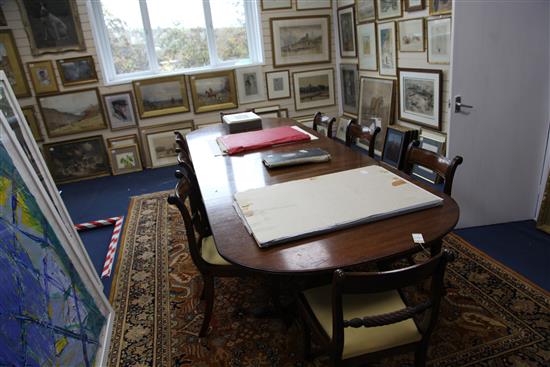 A Regency style mahogany extending dining table, Extends to 9ft 6in. x 3ft 6in. H.2ft 5in.